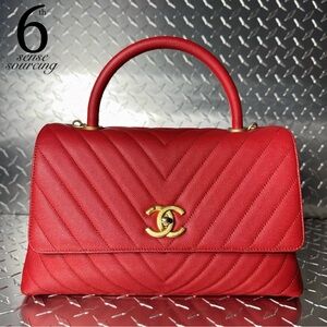 Chanel Chevron Caviar Coco Top Handle Bag in Red GHW